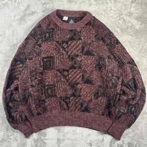 VTG 90s Kennington Wool Knit Sweater Made in Italy Patterned Geometrical L